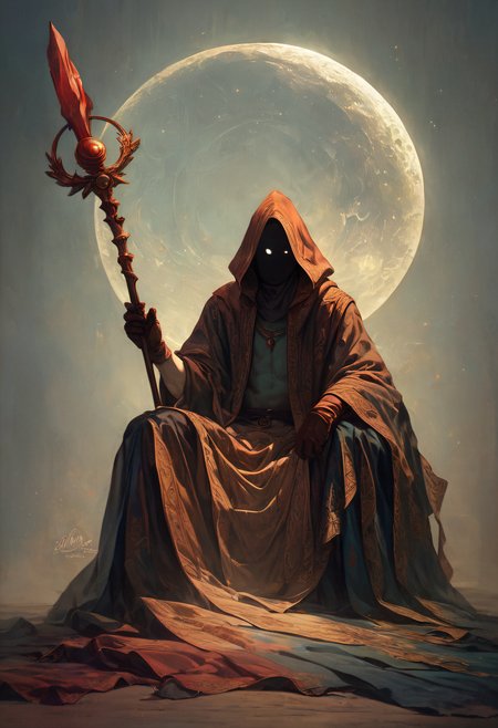 score_9, score_8_up, score_7_up, score_6_up, zy_ash, solo, gloves, 1boy, holding, jewelry, sitting, full body, male focus, signature, hood, moon, staff, facing viewer, full moon, hood up, robe, holding staff, <lora:zy_ash_v1:1>