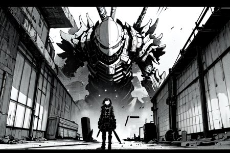 highly insanely detailed, masterpiece, top quality, best quality, highres, 4k, 8k, RAW photo, (very aesthetic, beautiful and aesthetic),  
tsutomu nihei,nihei_tsutomu,blame!,blame gakuen!,abara,TNstyle,sidonia_no_kishi,foggy,fence,cables,tubes,industrial pipes,machinery,drainpipe,concrete walls,metal walls,tentacles,toha heavy industries,buildings,light particles,star \(sky\),starry sky,bones,lantern,air conditioner,dome,bridge,letterboxed,wire,gauna,gauna mech,clouds,walkway,ventilation fan,ventilation shaft, 
<lora:ABARA:0.6>, 
(1girl:1.3), 
solo focus, 
grey background,âââ