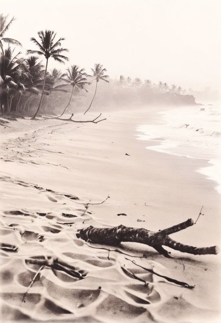 lith_orwo_dokumentenpapier_D,instagram photo, a foggy beach in sri lanka, hard shadows, film grain