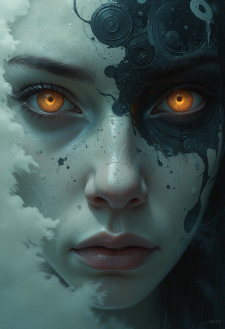 (in  Otomo Katsuhiro style:1.2), masterpiece, high-quality, cloudy image of a young woman's face,  Style is Surreal atmospheric realism with high-detail shadow work, muted colors, mysterious and introspective, (elaborate fine details:1.1), (hyperdetailed:1.1), (intricate details:1.0), (Refined details:1.1), (best quality:1.1), (high resolution:1.2)