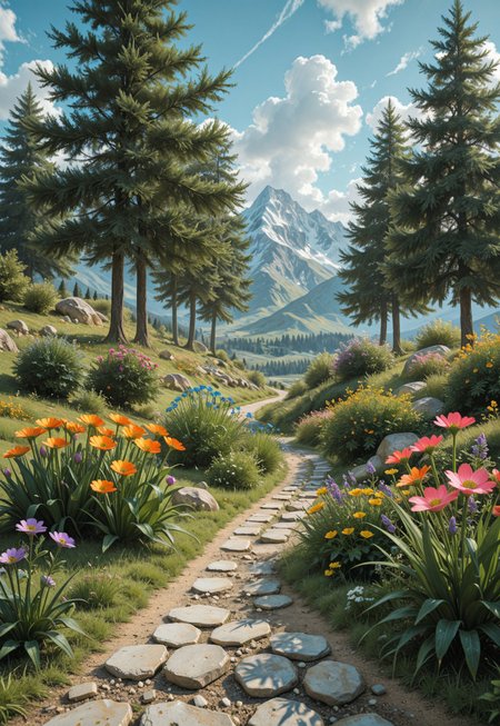  impressionism (1.5), perfect eyes, high detail, depth of field, (blurred background), (dramatic lighting),masterpiece, best quality,((asd123)),very aesthetic,8k,  (( neon green-yellow)),

In this image we can see a few mountains, there are some trees, plants, flowers, rocks, grass, and the sky with clouds in the background..    ,
masterpiece, best quality, amazing quality, very aesthetic, perfect, eyes, grown, 24yo, (USNR), (r17329_illu)



,flower, outdoors, sky, day, cloud, blue_sky, tree, no_humans, white_flower, grass, cloudy_sky, plant, red_flower, scenery, nature, pink_flower, blue_flower, forest, yellow_flower, rock, purple_flower, mountain, bush, road, field, mountainous_horizon, orange_flower, landscape, path, meadow