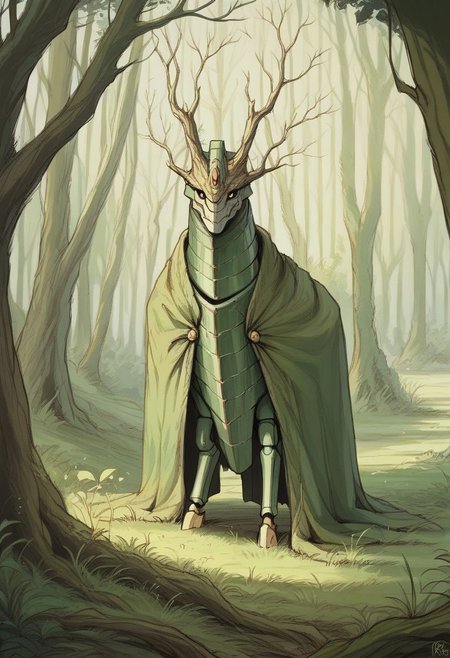 Highres, Masterpiece, High Quality, (masterpiece, best quality, highly detailed),
score_9, score_8_up, score_7_up, in the style of Beatrix Potter, 
rusted giant robot standing in the forest, dramatic light, daytime,