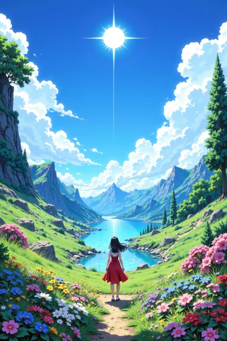 Finnish beautiful anime landscape, bright sunny sky, woman, very intricate, very detailed, sharp, bright, colorful, <lora:Hand v2:0.5> <lora:Anti-Blur:1><lora:Insane Detail Slider:0.25>  <lora:flux.1_lora_flyway_Epic-detail_v2:0.3> <lora:fluxenhancer:0.25> <lora:ROWER:0.6> <lora:flux-charmer-v1-1:0.4> <lora:Colorful_Fantasy_Art_for_FLUX:1> fantasy art