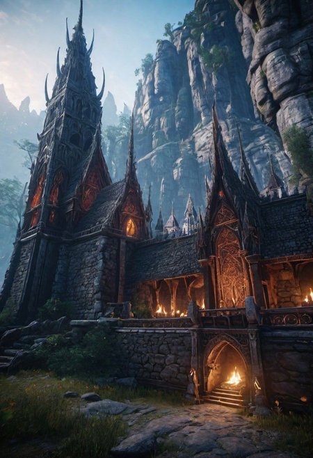 Castle of the dark elves, dark arts, realistic photo,breath taking, sharp lense, professional photographie, 70mm lense, detail love, good quality, unreal engine 5, wallpaper, colerful, highly detailed, 8k, soft light, photo realistic