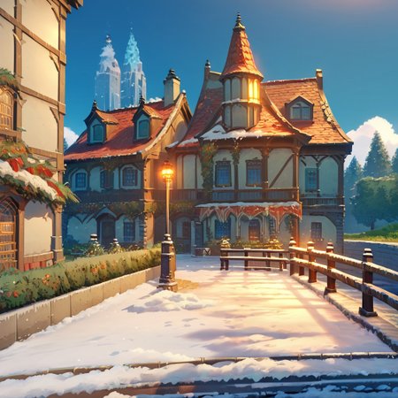 score_9, score_8_up, score_7_up, score_6_up, score_5_up, score_4_up, source_anime, official art,  <lora:mondstadt_background-ponyxl-v11h:1>, <lora:snowXLP:1>, city,  snow, outdoors, mondstadt, scenery, architecture, outdoors, building, cityscape, house, sky, blue sky, tree, plant, road, bush, railing, lamppost, It is snowy, snow on the ground, snow on the buildings,