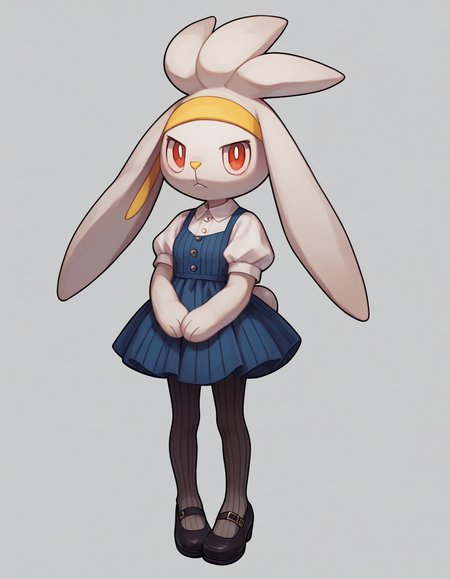 score_9, score_8_up, score_7_up, score_6_up, score_5_up, score_4_up, 1girl, full body, solo,
 <lora:Raboot_v0-3:1> raboot, pokemon \(creature\), white fur, droopy ears, rabbit ears, rabbit tail, red eyes, looking at viewer, furry female, yellow hairband,
bohemian-maxi-dress, mary-janes, ribbed-pantyhose