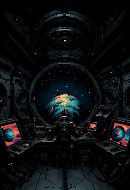 score_9, score_8_up, score_7_up, yamer_pixel_fusion, pixel art, space ship, interior, retro futuristic, atompunk, hyper-detailed, scifi, lofi, d3p1x3l, pixel art