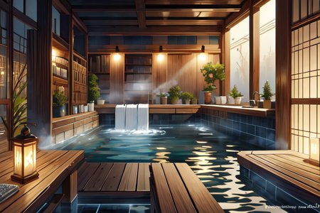 highly insanely detailed, masterpiece, top quality, best quality, highres, 4k, 8k, RAW photo, (very aesthetic, beautiful and aesthetic),  
(code_style,codestyle),japanese text,english text,(sympattern,geometric pattern), 
<lora:CodeStyle (half generic class)_564920:0.8>, 
(1girl:1.3), 1other, 
Bathhouse,Steam-filled chamber with a sunken bathing pool lined with tiles,shelves stacked with aromatic oils and perfumes,woven baskets for towels,flickering oil lamps,and intricate tile mosaics depicting scenes of daily life,glossy black background,âââ