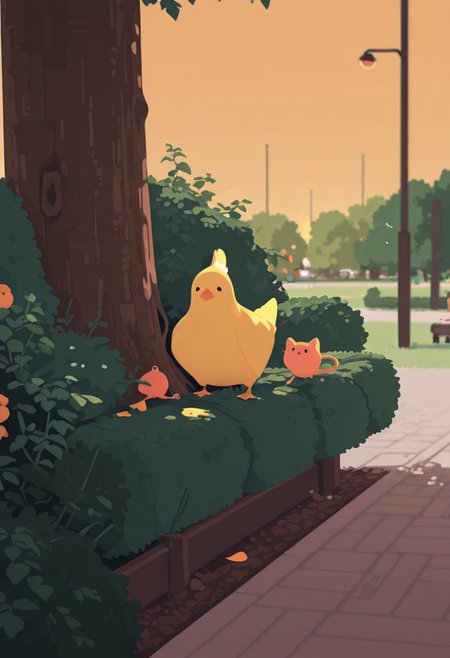 masterpiece, best quality, amazing quality, very aesthetic, absurdres, newest,
Cute black and orange kittens while their mom sleeps under a tree, realistic, in a park observing blue yellow birds, cute, calm vibes. evening light
 <lora:Flatline_-_Illus_x_Niji_checkpoint-e18_s306:0.6> <lora:NJ_Vector_Style:0.6> <lora:g00se_v2_ill:1>