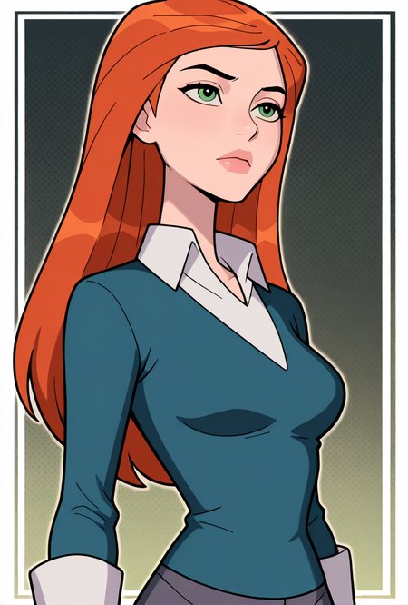 <lora:gwenuaf-10:1> gwenuaf, 1girl, long hair, solo, green eyes, orange hair, lips, breasts, collared shirt, long sleeves, shirt, dark grey skirt, black pants,, upper body, halftone effect, white borders, abstract background:1.2,, masterpiece, best quality, amazing quality, very aesthetic, absurdres, newest,