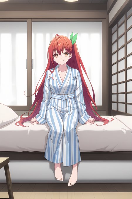 (yukata:1.20), gg-leoleshea, red hair, long hair, hair ribbon, medium breasts, 1girl, solo, (skinny, petite), score_9, score_8_up, score_8, score_7_up, score_7, score_6_up, score_6, score_5_up, score_5, source_anime, light smile, indoors, (1.3::full body|0.3::sitting|0.4::standing|0.4::lying|straight-on|0.6::close-up| :1.20), feet, <lora:gg-leoleshea-V01-000003:0.90>