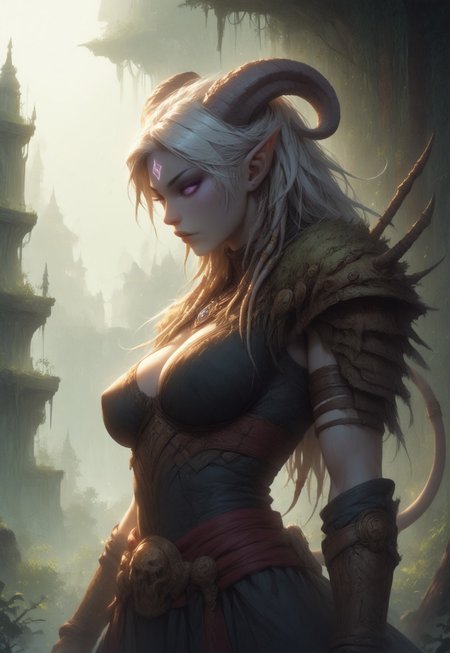 (absurdres, best quality, masterpiece:1.4), score_9, score_8_up, score_7_up, score_6_up, detailed, detailed body, detailed face, world of warcraft, fantasy, 

fFaceDetail, SkinDetail, ((female, draenei, tall, athletic arms, pale white skin, smooth skin, long white hair, purple eyes, no pupil, no sclera, long white tail), (h0rns, ram horns, white horns), 
(long fingers, purple fingernails, purple nail polish)), 

(long loose teal dress, simple armlet, black facemask, teal silk scarf), GunMonk, shotgun, holding shotgun,

full body, side view

outdoor, evening, mountains