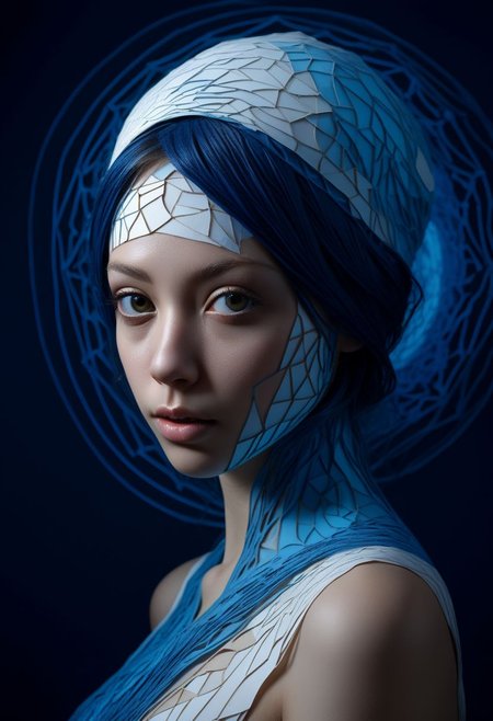 mysterious face, an exotic girl in artsy clothing, fading backlit background, (deep sea fading white to deep blue layered papercut in background), alluring goddess, by Minjae Lee, Carne Griffiths, Emily Kell, Steve McCurry, Geoffroy Thoorens, Aaron Horkey, Jordan Grimmer, Greg Rutkowski, amazing depth, double exposure, surreal, geometric patterns, intricately detailed, bokeh,  perfect balanced, deep fine borders, artistic photorealism , smooth,  great masterwork by Suiras  <lora:add-detail-xl:2>  <lora:Double_Exposure:0.5>