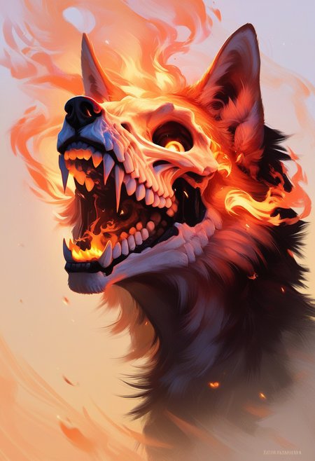 score_9, score_8_up, score_7_up, score_6_up,  rating_safe, source_realistic,  <lora:01lXLP:0.7> 01l monochrome, wolf, fire, , A wolf howling and flames coming out of its mouth, skeleton,