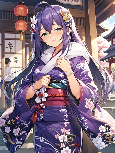 score_9,score_8_up,score_7_up,
official art,official style,game cg,megami magazine,
uncensored,
1girl,solo,
mochizuki anna,purple hair,green eyes,ahoge,
japanese clothes,obi,obijime,obiage,kimono,fur-trimmed kimono,fur trim,wide sleeves,
<lora:idolmaster_mochizuki_anna_pony_v1:1>,