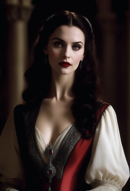 (((beautiful, high quality))), full Body, score_9, score_8_up, score_7_up, 
The vampire female was born long ago, in a time when magic flowed freely through the world and the undead were revered as powerful beings. She was born into a noble family, and her beauty and intelligence quickly made her the envy of all who knew her, beautiful, elegant, sexual, sexy, (inside grand hall, well lit), 
wealth, influence, and power.
The vampire female quickly rose to prominence in her city, using her charm and cunning to manipulate those around her. fortune, grand estate, solitary figure, wealth, wise and powerful figure, feared and respected, control her bloodlust, feeding only on those who deserved to die or those who willingly offered themselves to her.
vampire female, beautiful and elegant, dressing in the finest silks and jewels, grace, envy, beauty, dark, brooding soul, 
Vampire, VtmArt, 0cmtr1g, 0cm, 0cm1sc, 4rch, Expressiveh, pale skin, bloodless skin, red lips, pale, red gown, regal clothes, reduced lighting by 10%,
dungeons and dragons, modelshoot style, Intricate, High Detail, Sharp focus, dramatic, (extremely detailed CG unity 8k wallpaper), human vampire, medieval era, painting by Ed Blinkey, Atey Ghailan, by Jeremy Mann, Greg Manchess, Antonio Moro, trending on ArtStation, trending on CGSociety, Intricate, High Detail, Sharp focus, dramatic, painting art by midjourney and greg rutkowski, illustrated, brushwork attire.