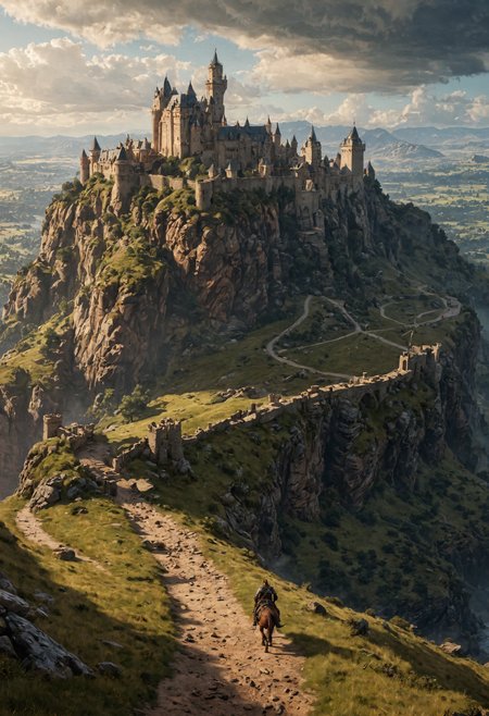 Elden ring landscape, castle, epic, 8k, realistic, character in the Middle front of the landscape