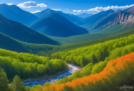 Silkscreen, ((WPA style)), (national parks style), Bold vivid natural colors, limited color palette, painting, HDR (White Mountains, Falling waters trail)