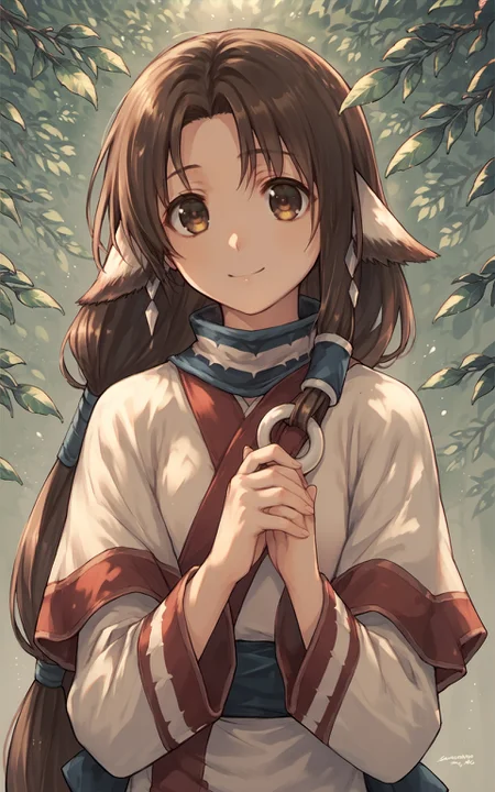 (score_9,score_8_up:1.1),score_7_up,score_6_up,score_5_up,score_4_up,source_anime,1girl,<lora:eruruu_pony_v2:0.8>,eruruu,eruruu_formal ,brown hair,long hair,low-tied long hair,light smile,