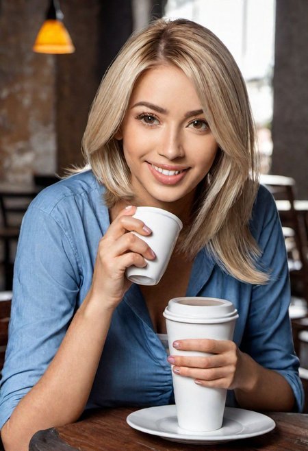 (masterpiece)
a beautiful blond girl drinking coffee, 
coffe shop background, 
HDR, 8k, trending on artstation,