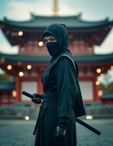 The image depicts a female ninja, standing in front of a traditional Japanese temple. She is holding a katana in her right hand, which she wields with precision and intent. Her body is slightly turned to the side, allowing for a clear view of both her and the temple. The background is blurred, creating a sense of depth and focusing attention on the ninja and the temple.
To enhance the image's visual impact using the Flux diffusion model, several adjustments can be made. Firstly, increasing the contrast between the ninja and the temple will make them stand out more prominently. Secondly, adding a soft glow around the temple will give it an ethereal quality, making it appear as if it is glowing from within. Finally, introducing subtle bokeh effects in the background will add a touch of whimsy to the image and create a sense of movement. These changes will make the final image look even more impressive and captivating.