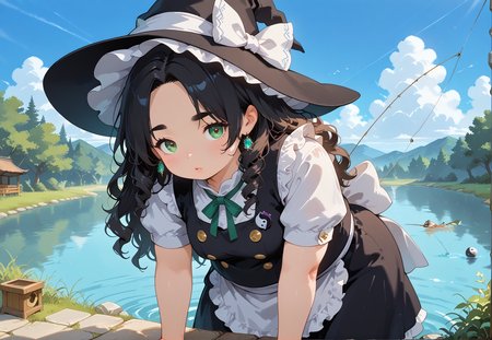 IllusP0s, PonyScores7, source_anime, ah1, IllustriousQual, interesting, exciting, spectacular, wonderful, 
BREAK <lora:xl_more_art-full_v1:0.2>, <lora:aesthetic_anime_v1s:0.2>, <lora:EpicF4nta5yXL:0.2>, <lora:detailxl:0.2>, detailxl, <lora:Fant5yP0ny:0.2>, amazing quality, best aesthetic, absurdres, illustration, Volumetric_Lighting, ultra-detailed, very aesthetic, intricate details, best_quality
BREAK ((A man's hands emit a soft, pulsating glow as she channels the power of the elements, causing the earth to tremble, the sky to darken, and the winds to howl with her command)),
BREAK Stable_Yogis_PDXL_Positives, AS-Adult, <lora:Complicated fantasy portrait - XL Pony V2.0:0.2>, bad-hands-5, <lora:HDA_Detailer:0.3>, <lora:natsumi_style:0.5>, <lora:by_usakun-pony:0.4>, by usakun, <lora:Akina_Bbw_Style_-_PonyXL:0.2>, AkinBw, ((cover page)),
BREAK 1girl, mature female, (curvy), round-chin, caucasian, <lora:ETO_OC_Illustrius:0.5>, eto_oc, skindentation, (plump), thick thighs, wide hips, busty, voluptuous, <lora:venus body PonyXL:0.3>, <lora:shinyskin2:0.2>, glistening skin, HDA_FatGirlXL, 
BREAK ((<lora:kirisame-marisa-cosplay-ponyxl-lora-nochekaiser:0.8>, kirisamemarisacosplay, kirisame marisa \(cosplay\), apron, black dress, black hat, black vest, dress, earrings, frilled dress, frills, green bow, hat, jewelry, maid apron, shirt, short sleeves, vest, white apron, white bow, white shirt, witch hat, yin yang, yin yang orb))),
BREAK (curly hair), long hair, (black hair:1.4), (parted hair:1.7), messy hair, kinky curls, <lora:hairdetailpxl:0.2>, hairdetailpxl,
BREAK (half green and brown eyes), (colorful eyes), (multicolored eyes), (downturned eyes:1.4), <lora:expressive eyes:0.2>, expressive eyes, <lora:eyedetailpxl:0.2>, eyedetailpxl, <lora:Eyes_High_Definition:0.2>, EyesHD, (round face:1.2), (thick eyebrows:1.3), (plump face), <lora:Round_face:0.2>, lips, 
BREAK ((Scornful expression)), <lora:Expressive_H:0.2>, Expressiveh, <lora:Emotional_Anime_Expressions_PonyXL_Concept:0.2>, emotional, <lora:Best_Facial_Expression_LoRA_PONY:0.2>, looking at viewer, <lora:Detailed expressive EXEV style -XL Pony V1.0:0.2>, FaceDetail,
BREAK (((kids fishing at a pond))), <lora:Background Detailer - SDXL:0.8>, 4k, 8k, Ultra HD, Masterpiece, Best quality, Detailed background, <lora:Add_more_details_V2_XLpony:0.4> full_details,