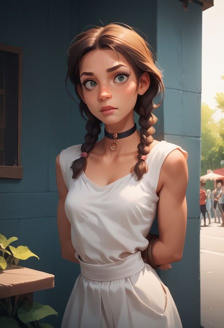 thotty_jessicaXL, 1girl, looking at viewer,
in public, wearing clothes, 
bound to cage, choker, 
score_9, score_8_up, score_7_up, score_6_up, rating_explicit, masterpiece, best quality, highly detailed