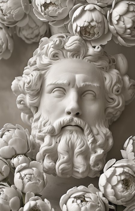 masterpiece,best quality,<lora:tbh59-sdxl:0.75>,illustration,A gypsum sculpture style, decaying peonies