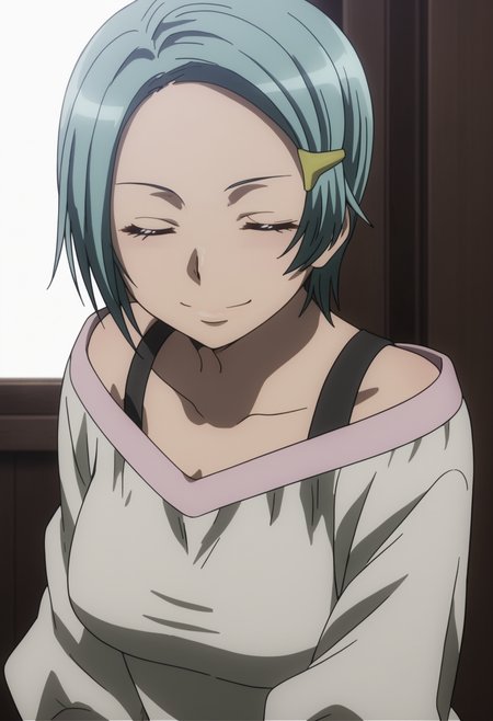 score_9, score_8_up, score_7_up, source_anime, BREAK 1girl, solo,  <lora:DX888Hitomi:1> karuko hitomi, short hair, hairclip, blue hair, dress,   off shoulder, closed eyes,  doyagao, proud, happy, smug, ^ ^,  v-shaped eyebrows, = =, closed eyes, on a tropical island, seashore , outdoors, solo , on ground, on side,  looking at viewer, elbow rest,