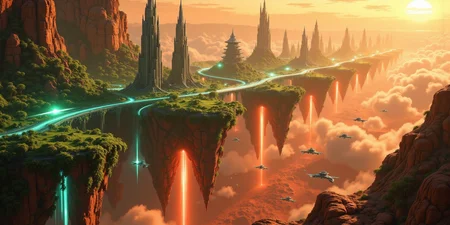 Suspended in the vast expanse of space, a mesmerizing chain of islands drifts serenely in orbit around the red planet, Mars. Each island hovers at a different altitude, their surfaces adorned with lush, emerald foliage that flourishes beneath the glimmering force fields enveloping them like protective shields. The shimmering barriers ripple like liquid light, refracting the harsh glow of distant stars and painting the sky with an ethereal iridescence.
Expansive land bridges connect these celestial wonders, their structures crafted from advanced alloys that gleam under the golden radiance of a nearby sun. Towering skyscrapers, sleek and futuristic, rise like monolithic sentinels from the dense greenery, their crystalline facades pulsing with streams of neon energy. Some seem to touch the heavens, their uppermost floors disappearing into the wisps of cosmic mist that swirl around them.
Above and below, sleek shuttles weave through the intricate pathways of this orbital oasis, descending gracefully toward the Martian surface in choreographed arcs of propulsion and light. Each craft leaves behind a faint, luminescent trail as it navigates through the shimmering force fields, vanishing into the crimson haze that blankets the planet below. The scene is a breathtaking fusion of sci-fi wonder and mystical grandeur, rendered in stunning 8K detail with the magic of Unreal Engine, Octane Render, and the unparalleled realism of ray tracing. It is a vision of a world where technology and fantasy entwine, suspended in the cosmos like an artistâs dream brought to life. <lora:Flux_Detailer_v3:0.8> Jeddtlv3 <lora:Test:0.8> n1t3_du5t