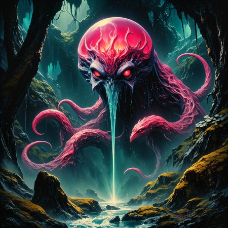 primordial and otherworldly scenery on a distant planet, very aesthetic, extremely detailed, masterwork, golden ratio, famous artwork inspired by seb mckinnon and tyler jacobson and wayne england and julie baroh, movie poster style, the mysterious "reticulated horkplurm", a trobberdaffled monster ermerging from the depths of the misty twizzlefrapped swamps of planet "shmoddersphere vii", shown here with its hizzled wings glistening in the moonlight as it hinkleburgs, twisting trees and wobblefjording the will-o'-wisps in its habitat, perfect proportions, detailed expressive eyes, dappled lighting, ovg, arsmoviestill, dndgr41nyb0yz style, <lora:style-80s_fantasy_movie-v3-flux-by_arsmachina:0.92> <lora:style-dnd_grainyboyz-romulus-flux-by_kimwithdapuss:0.48> <lora:image_enhancer-flux-by_dever:0.8>