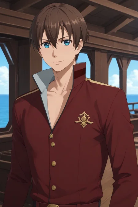 score_9, score_8_up, score_7_up, source_anime, rating_safe, intricate details, (3d:0.4), , , 1boy, solo, male focus, <lora:kensuke_hanasaki_pony:0.82>, kensuke_hanasaki, brown hair, blue eyes, short hair, hair between eyes, cowboy shot, boat, ship, indoors, dark, pose, seductive smile, , <lora:sdxl_lightning_8step_lora:1>