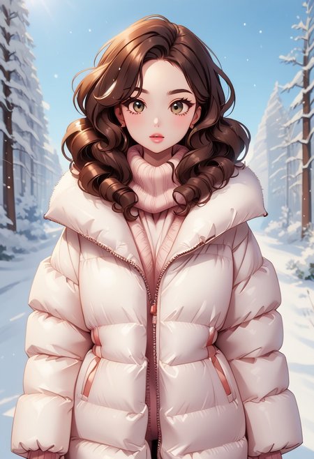score_9, score_8_up, score_7_up, best shadow, sharp focus, (source_cartoon:1.15) BREAK 
1woman, milf, mature female, gorgeous face, makeup, eyelashes, detailed beautiful face and eyes, (:o face), beautiful eyes, big eyes, 
Brown hair, shoulder length hair, wavy hair, big hair, glamorous curls, 
scarf, (extra_puffy_jacket:1.2), big puffy jacket,
BREAK 
outdoors, winter season, snowfall, snowroad, sunshine, volumetric lighting, single light source,