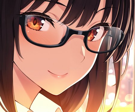 best quality, amazing quality, masterpiece, anime, 1girl, portrait, close-up, stylish glasses, black hair,