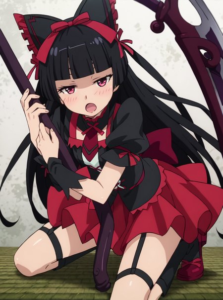 score 9, score 8 up, score 7 up, detailed background, shiny skin,
<lora:rory.pony:0.9>,
rory, def, 
hugging weapon, scythe, blush, kneeling, open mouth,  half-closed eyes,