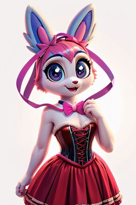 neko, girl, cute, Disney Pixar style Sylveon Pokemon, highly detailed, fluffy, big eyes, beautiful, soft, ultra high quality octane render, corset,