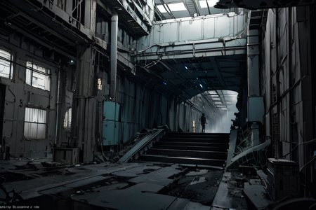 highly insanely detailed, masterpiece, top quality, best quality, highres, 4k, 8k, RAW photo, (very aesthetic, beautiful and aesthetic),  
tsutomu nihei,nihei_tsutomu,blame!,blame gakuen!,abara,TNstyle,sidonia_no_kishi,(hangar,tunnel,mausoleum,giant room,deep horizon,sidonia \(ship\),space,spacecraft,stairs,megastructure in background,lab,city ruins,tower),drainpipe,concrete walls,metal walls,lantern,walkway,toha heavy industries,dome,wire,buildings,tentacles,machinery,cables,tubes,industrial pipes,star \(sky\),starry sky,light particles,dark sky,black sky,letterboxed,bridge,ventilation fan,ventilation shaft,gauna,gauna mech,bones,dystopia,destroyed,science fiction,open space,decrepit,empty,flock,cyberpunk,no human,dark background, 
<lora:blameLora_v10:0.6>, 
(1girl:1.3), 
solo focus, 
community_gathering,market_square,open_space,central_location,Overflowing_Rivers,ancient Chinese_Inn,school gate,scenery,outdoors,fence,building,soda,âââ