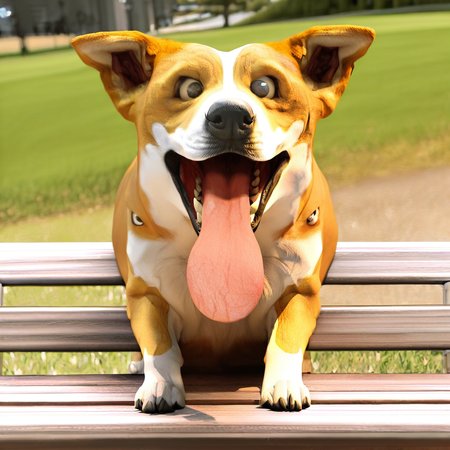 highres, best quality, masterpiece, very aesthetic, newest, <lora:FleshmutantIllus:0.95>   cropped,upper body,animal focus,feral,dog,corgi,extra eyes,extra mouths,fleshmutant,cartoon,big eyes,toon stule,outdoors,park,park bench,long tongue