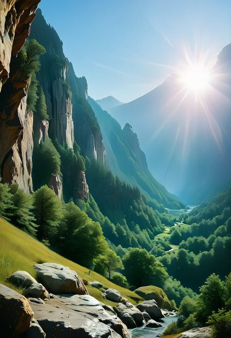 Stable_Yogis_PDXL_Positives, 
A sprawling valley of cascading waterfalls cutting through layered sandstone cliffs, viewed from a sweeping aerial perspective that reveals turquoise plunge pools and winding river networks. Golden-hour sunlight pierces mist rising from thunderous falls, illuminating intricate textures of water-smoothed rock strata and vibrant moss colonies clinging to vertical surfaces. Close-up details of fern fronds trembling in the perpetual spray, their fractal patterns echoed in the dendritic river deltas below. Low-angle shots framing monolithic cliff faces against swirling cloud formations, while tracking perspectives follow ibex traversing narrow ledges above abyssal gorges. Ultra-detailed 8k rendering captures every water droplet in mid-air suspension and crystalline reflections in ancient rockpools. A symphony of emerald, amber, and sapphire hues created by mineral-rich waters, lichen communities, and twilight's deepening azure gradients across the canyon's stratified geology.