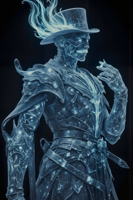 A phantom duelist phases through matter, his spectral tophat floating above translucent form. His rapier is forged from concentrated moonlight, leaving trails of ectoplasmic energy as he attacks. His formal armor shifts between solid and incorporeal states, ghostly tails trailing each movement. A haunted ballroom's broken mirrors reflect his passage. His aristocratic features hold eternal sorrow, eyes glow with unfinished business, and his mustache still maintains its mortal perfection. , detailed background  Fantastic lighting. Detailed shadows.intricate details, vivid colors, hyper-detailed, ultra-sharp <lora:- Flux1 - soothing_atmo_V2.0:0.35><lora:Movie_Portrait:0.45><lora:KB_AgfaCA20_FLUX:0.45><lora:- Flux1 - vanta_black_V2.0:0.3><lora:Dark_Knights_Flux:0.4><lora:Hong Kong action cinema style v1:0.65><lora:FluxFantasyKnightV2Test:0.35><lora:ck-holographic-glitter-000015:0.7>