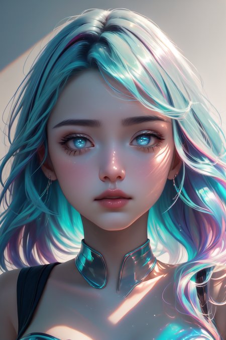 breathtaking 1girl,  wide shot, facing viewer,  trending on artstation, pixiv, digital art, anime masterpiece, dynamic lighting, beautiful aesthetic, 4k, award winning, hd,  detailed backgound, <lora:Mild detail adjusterV10:0.2> <lora:beltbra_v0.1:1> iridescent beltbra  <lora:Highcut_v2:1> iridescent highcut panties <lora:iridescent_hair:0.5> glow hair, multicolored hair <lora:iridescent_clothing-1.0:0.4> iridescent clothing <lora:Bright_Eyes:0.7> AGGA_ST002, bright pupils <lora:Loraeyes_V1:0.5> loraeyes, aqua lips, <lora:lcm-lora-sdv1-5:0.7>, masterpiece, award-winning, professional, highly detailed, high key lighting