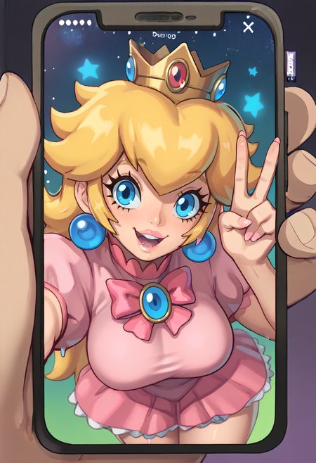 score_9, score_7_up BREAK phonepov,solo,princes peach,blue eyes,happy,star,v,from above  <lora:StevechopzPhone_XLPD:1>