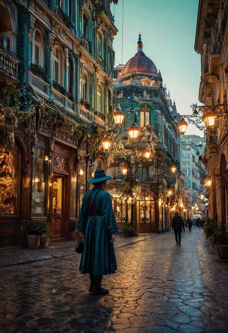 beautifull mystical mage, city of lights, professional photography, natural lighting, volumetric lighting maximalist. intricately detailed, complex, elegant, expansive, fantastical, film photography style,  medium grain