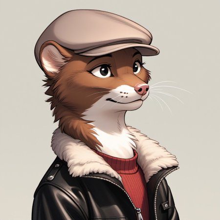 score_9, score_8_up, score_7_up, score_6_up, score_5_up, score_4_up, bedroom background, detailed fur, (((Portrait)))
BREAK
W33kly_BS, Weekly, Anthro Weasel, Lesser Weasel, brown weasel, brown fur, white chin, white neck, white inner ear, black eyebrows, black eyes, pink nose, whiskers, tan hat, flat cap,  leather jacket, flight jacket, fleece collar, red sweater, khakis, tan shoes,
BREAK
