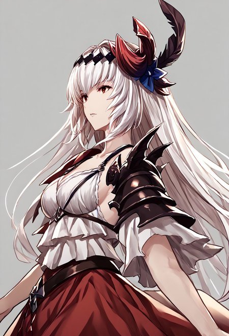 score_9, score_8_up, score_7_up, score_6_up, score_5_up, score_4_up, source_anime, solo, 1girl, 
dark_jeanne_granblue_fantasy, long_hair, hair_ornament, white_hair, red_eyes, feather_hair_ornament, armor, 
masterpiece, best quality, very aesthetic, absurdres,