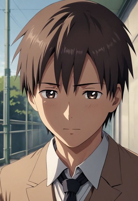 high resolution, solo, best quality, 1Boy, Takaki Toono, Brownish Hair, Brown Eyes, school life, school uniform, OverallDetail