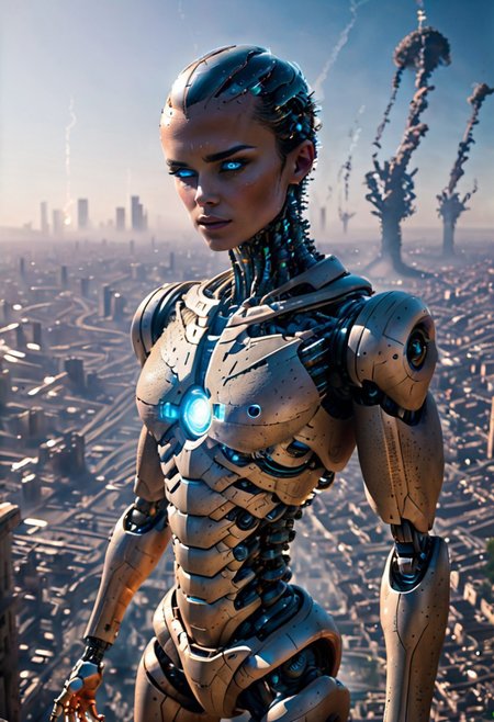 realistic image with morning high quality on the subject of the world ruled by artificial intelligence in the future, visualization of the life of people ruled by AI