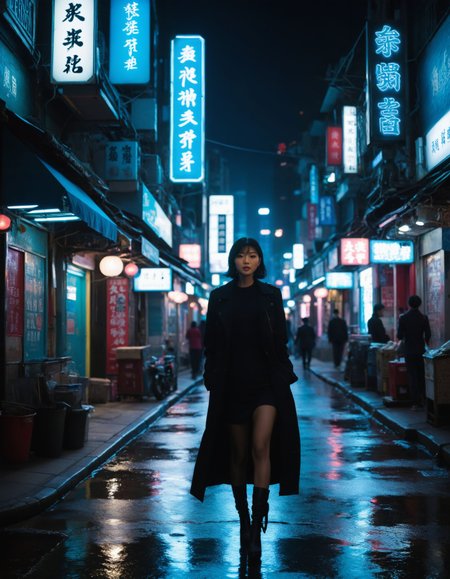 full body view of a female (in the style of monochrome wilderness silhouettism:1.5), Sea Blue hue, highly dramatic lighting, A vibrant, neon-lit Shanghai street at night
<lora:xl_more_art-full_v1:0.5>