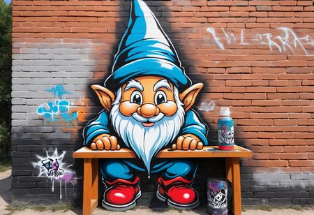 #graffiti, #graffiti on brick wall, #spray painting on wall, #colored graffiti, #Street art, #Spray paint, #Street canvas, #Graffiti artist, #Graffiti art, #Spray art, Evil animated wizard gnome desk