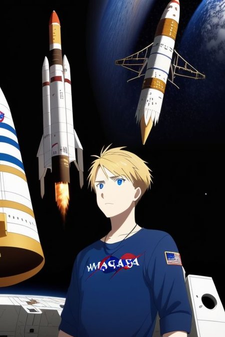 high resolution, solo, best quality, 1Boy, Yamato Ishida, Blond Hair, Blue Eyes, Necklace, documentary, Rocket Engineer, Nasa, OverallDetail